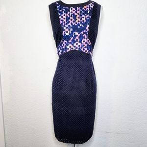 Antonio Melani Sheath Dress Sz 12 Navy Embroideted Eyelets w Watercolor Insert